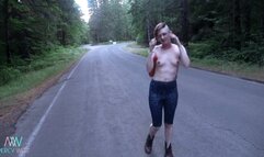 Exhibitionist on a Forest Road
