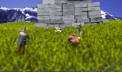 2 Giantess' stumble upon teeny city and destroy it