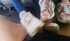 two girls cock trample with her cute Nike Airmax and happy end over her shoes