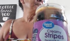 Stepson Sandwich Vore StepMommy Giantess Unaware Accidentally eats her tiny shrunken stepson in a peanut butter and jelly sandwich BURPY VORE