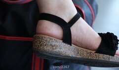 Candid shoe fetish, near to her cute feet on sandals, closeup feet details