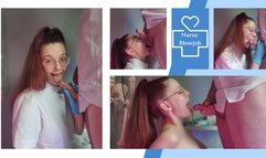 Hot nurse giving head and getting covered in cum
