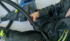 Vacuuming my dick in rain pants