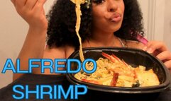 SLURPING shrimp and alfredo mukbang