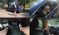 Anya is driving in reverse