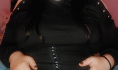 goth girl shows big ass and strokes her cock