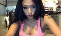 Exotic chick showing big cleavage