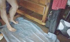 Tempest fills oiled legs and walking bare footed