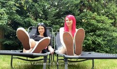 Mistress Glamrous and Kiro Quenn gets feet worship outdoors