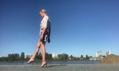 Checked miniskirt and high heel sandals