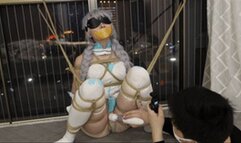 XY Bondage 109 - Princess of the East cosplay rope bondage on windowsill orgasm