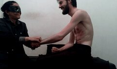 The woman is scratching in Brazilian style