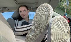 Gagging and worshiping my feet in car