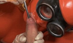 Rubber and plastic fetish couple in perverted games - Part 2 of 3 - The blowjobed cock with metal stick