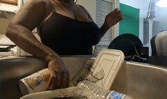 Tiny human watches giantess clean POV 4K smaller