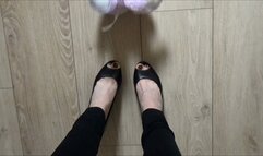 Rabbit plush trampling with high heels and barefoot