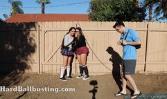 Mistress Loow and Lady School Nerd Wedgie throw in dirt