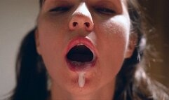 Swallows and licks with tight rope on hands | POV