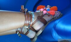 Candid foot fetish rude bad girl places her dirty shoes on the train seat, nice feet and legs