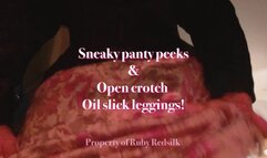 Spreading in crotchless tights