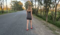 girl in ballet shoes and stockings fell hard and sprained her ankle, now she can’t step on her foot from pain and is trying to jump home