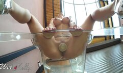 Masturbating to orgasm with a huge dildo in the yard