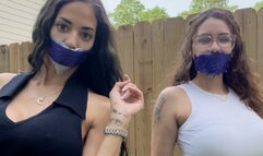 Violet and Eden Gag themselves