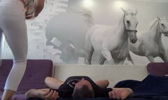 face sitting in white leggings