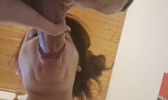 My slave does a deepthroat blowjob on my big cock