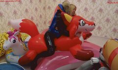 Alla is fucking hot with an inflatable fox and an inflatable unicorn and an inflatable rhinoceros and wears vinyl pants and an inflatable vest with a down jacket!!!