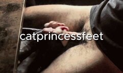 pov2 Cum shower, super hot! Secret under table toeless-nylon footjob toejob, red toes