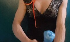 Steamy trans riding on a huge Anal Dildo - Depth Queen TV Anal Slut deep and wide with rose