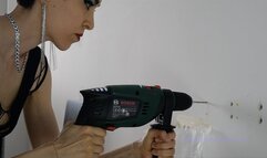 The goddess while fixing the shelf to the wall ASMR