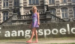 Thong flash in purple dress