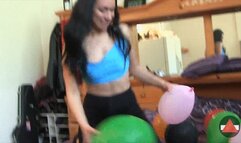 She uses balloons to get off
