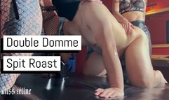Double Domme Spit Roast | Slave Takes Dick From Both Ends