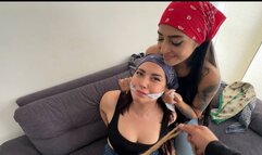 Mara Wheedels Simona for some Bandana Gag Fun (Headkerchiefs, Cleavegag, Stuffing, OTM)