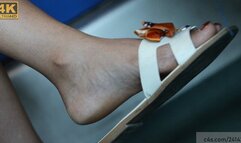 Candid slippers dangling, foot fetish, nice cute feet, close-up details, good toenails