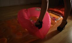 Crush trample inflatable mattress and pooltoy with her sexy heels