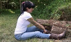 Cowboy Boot Gets Stuck Under Log leaving Me Walking In One Shoe Back Home - Mp4