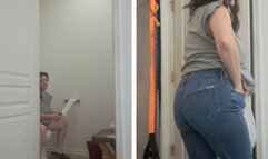 PEEING THEN MODELING BLUE JEANS