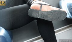 Dirty feet woman with sandals, candid foot fetish