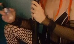 wearing lingerie lowering onto a 2 foot long pole dildo - Depth Queen TV Anal Slut deep and wide with rose