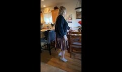 Deb's Office Outfit of the Day Features Her Dangling Her Creme Colored Rockport Pumps From Her Bare Feet (9-21-2021)