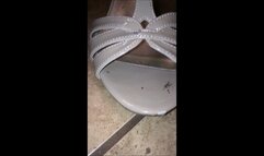 Deb's New but Dirty Tan Montego Bay Club Strappy Sandals Driving & Pedal Pumping in Bare Feet