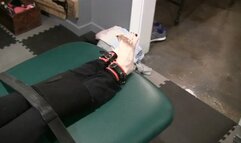 Penelope strapped feet to the bench!! LOW