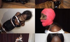 Submissive bound ebony beauty, vet wrap gagged (mp4)