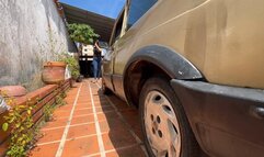 Kalinda speeding up the car