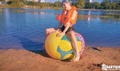 Q890 Stashia pops her vest, floaties and beachball on a lake - 480p