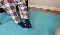 Socked ballbusting while Dylan sits (720)